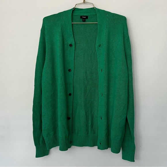 Express Size medium Cardigan Green Sweater V-Neck Knit Long Sleeve - Picture 2 of 7